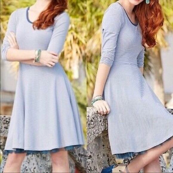 Matilda Jane Between the Lines Blue Stripe Tulle Dress Size Large - Picture 1 of 15